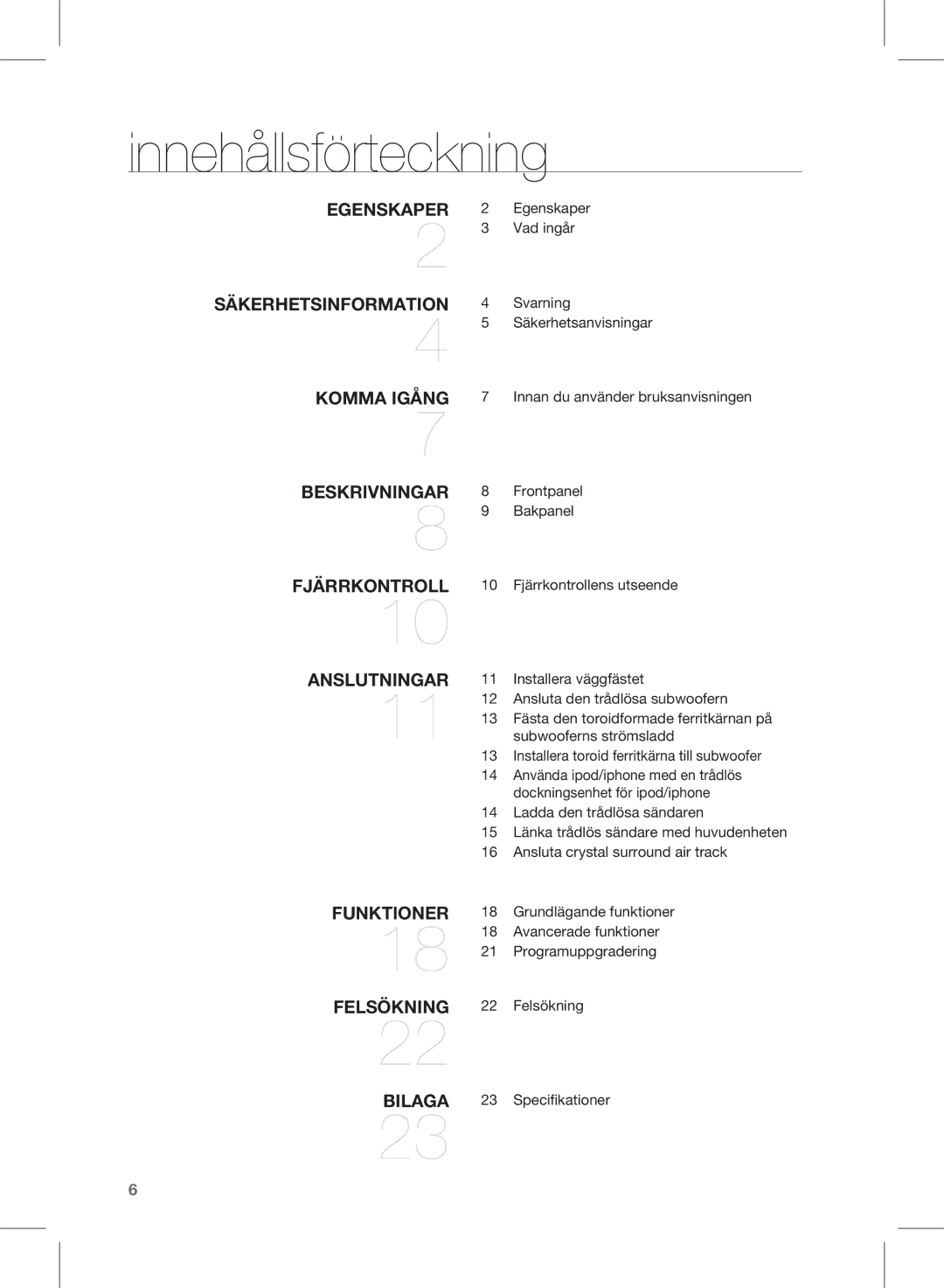 Samsung HW-D570/XE manual Innehållsförteckning 