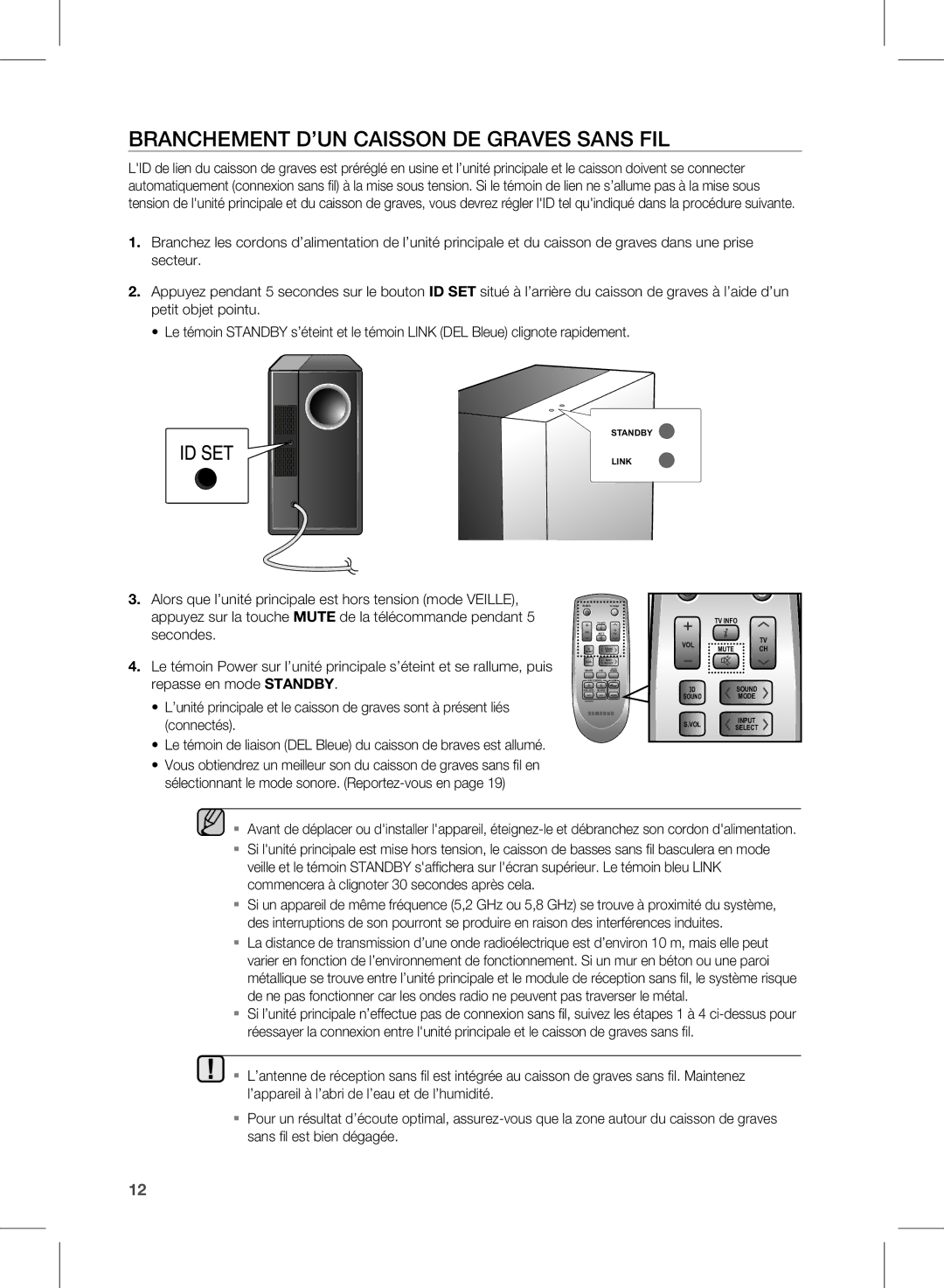 Samsung HW-D570/ZF manual Branchement D’UN Caisson DE Graves Sans FIL, Standby Link 