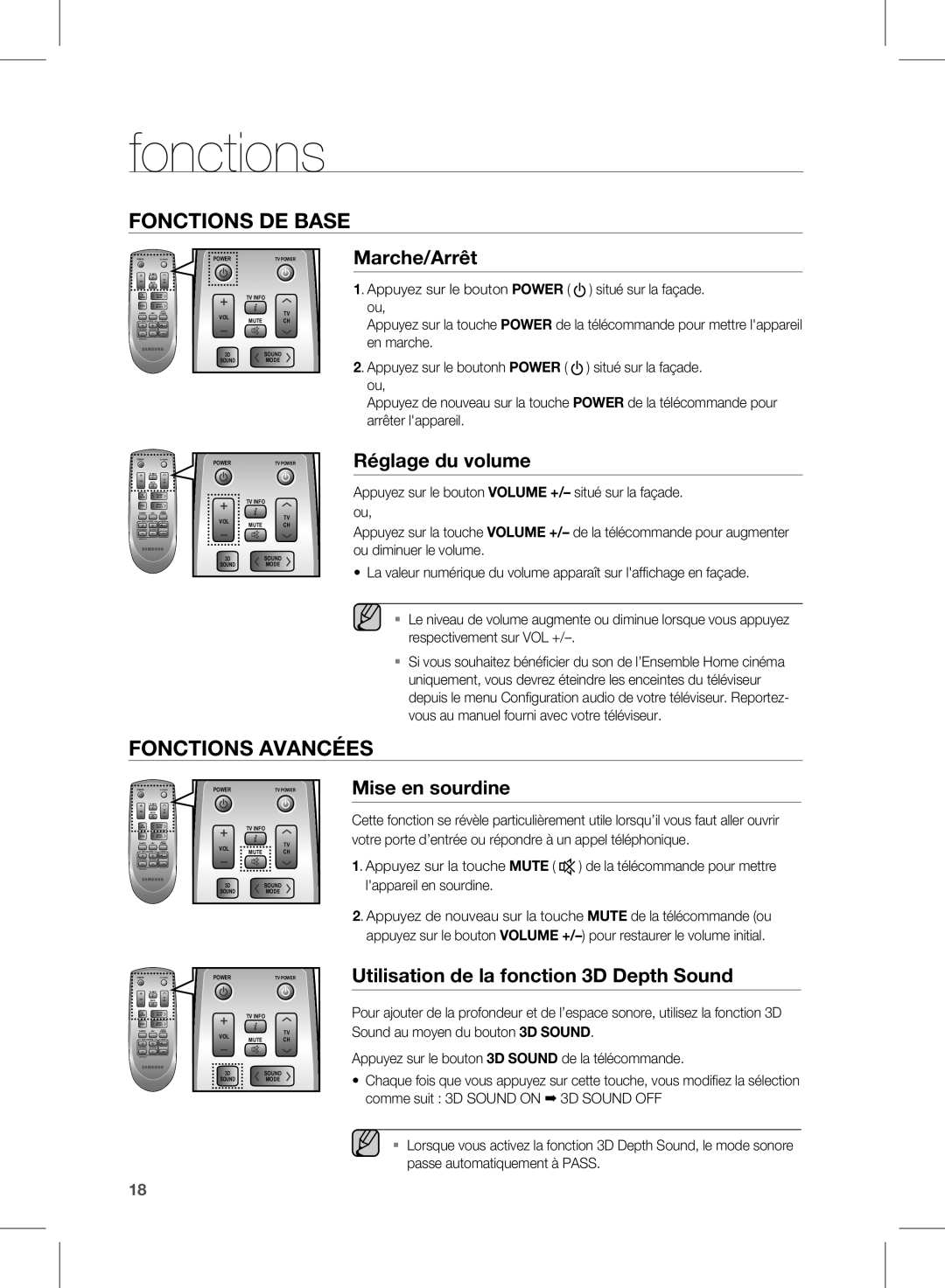 Samsung HW-D570/ZF manual Fonctions DE Base 