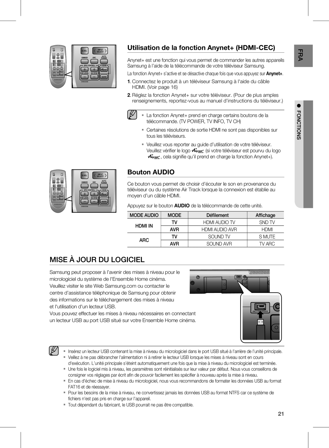 Samsung HW-D570/ZF manual Mise À Jour DU Logiciel, Mode 