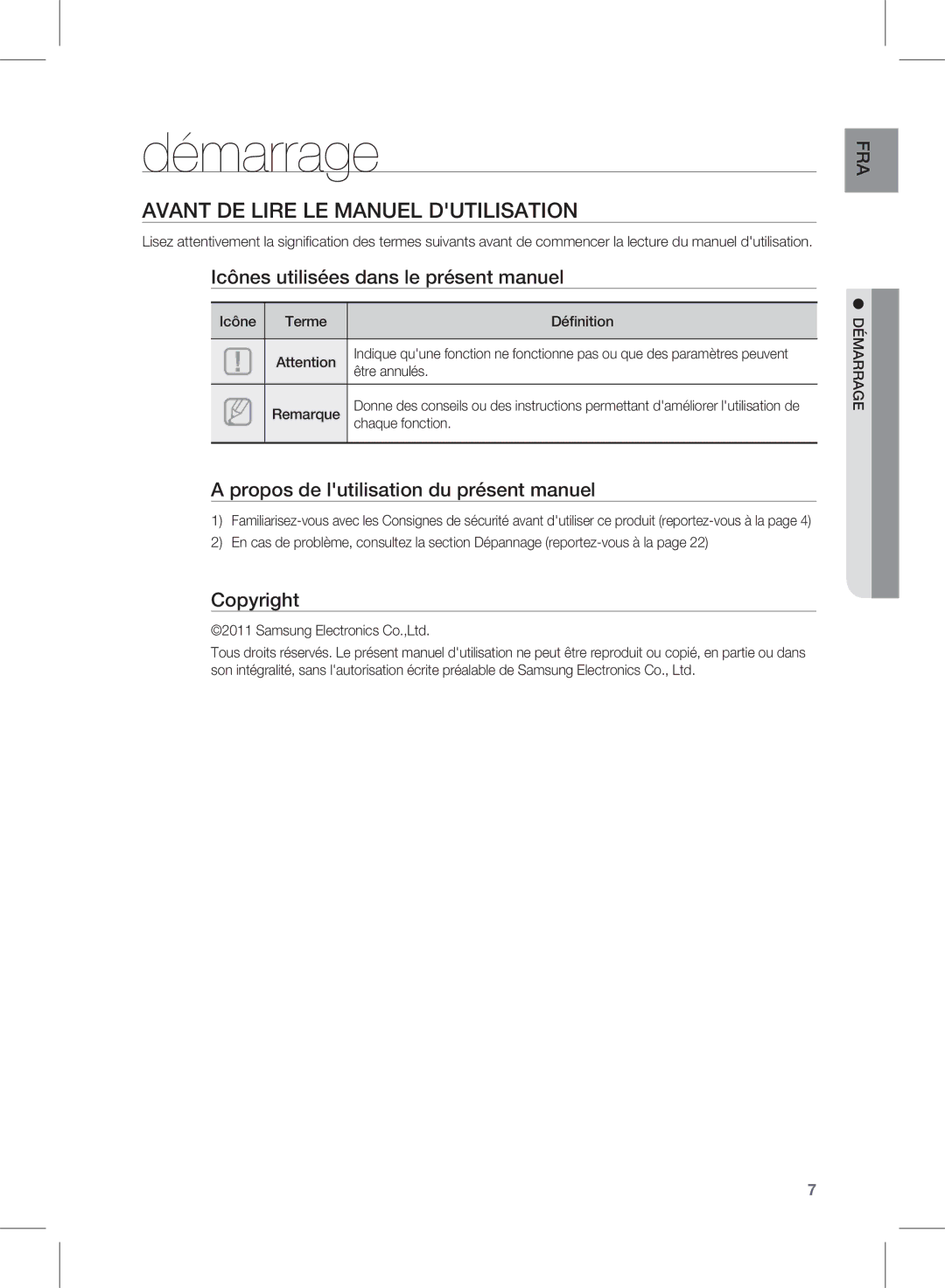 Samsung HW-D570/ZF manual Démarrage, Avant DE Lire LE Manuel Dutilisation 