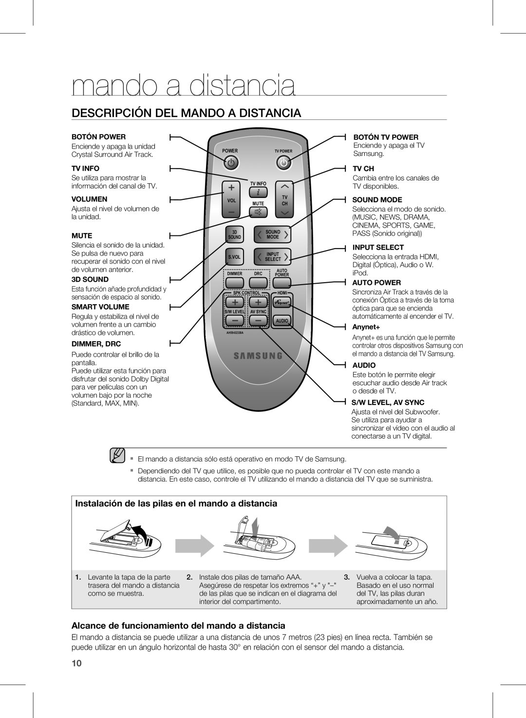 Samsung HW-D570/ZF manual Mando a distancia, Descripción DEL Mando a Distancia 