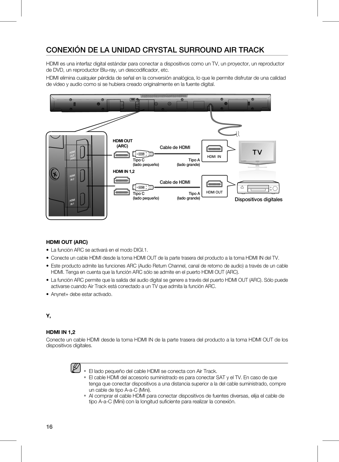 Samsung HW-D570/ZF manual Conexión DE LA Unidad Crystal Surround AIR Track, Cable de Hdmi 