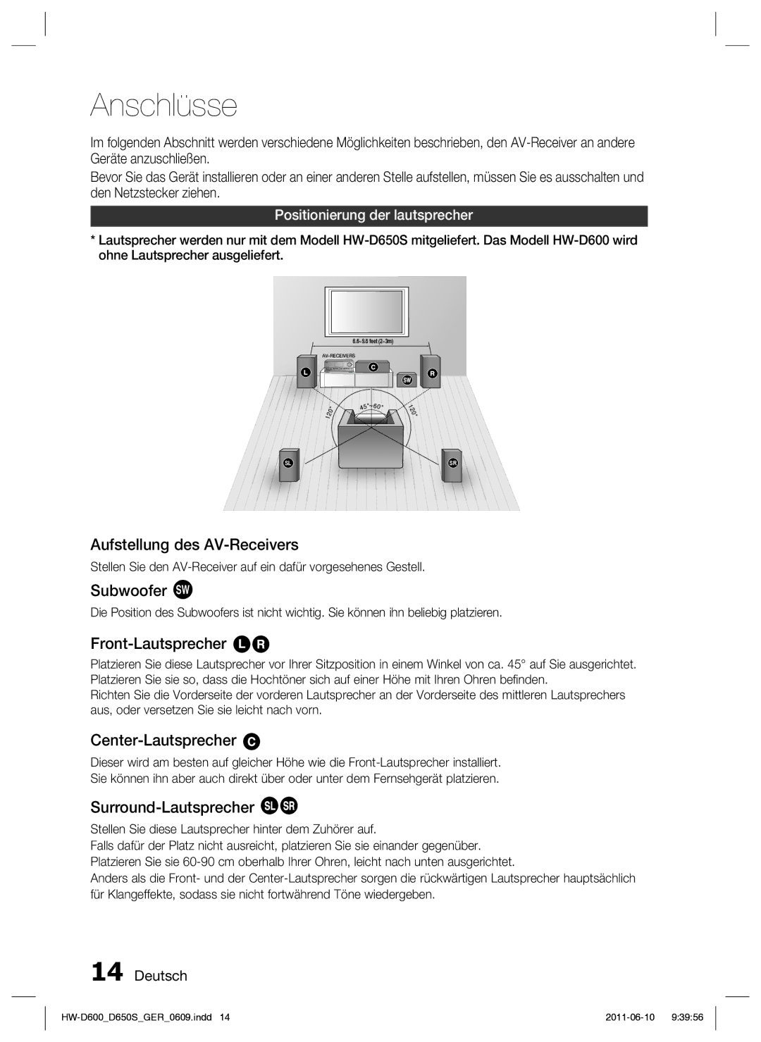 Samsung HW-D650S/EN, HW-D650S/XN manual Anschlüsse 