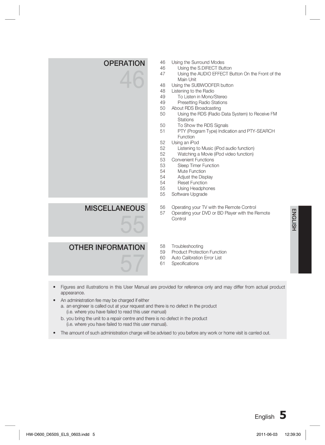 Samsung HW-D650S/XN, HW-D650S/EN manual Operation 