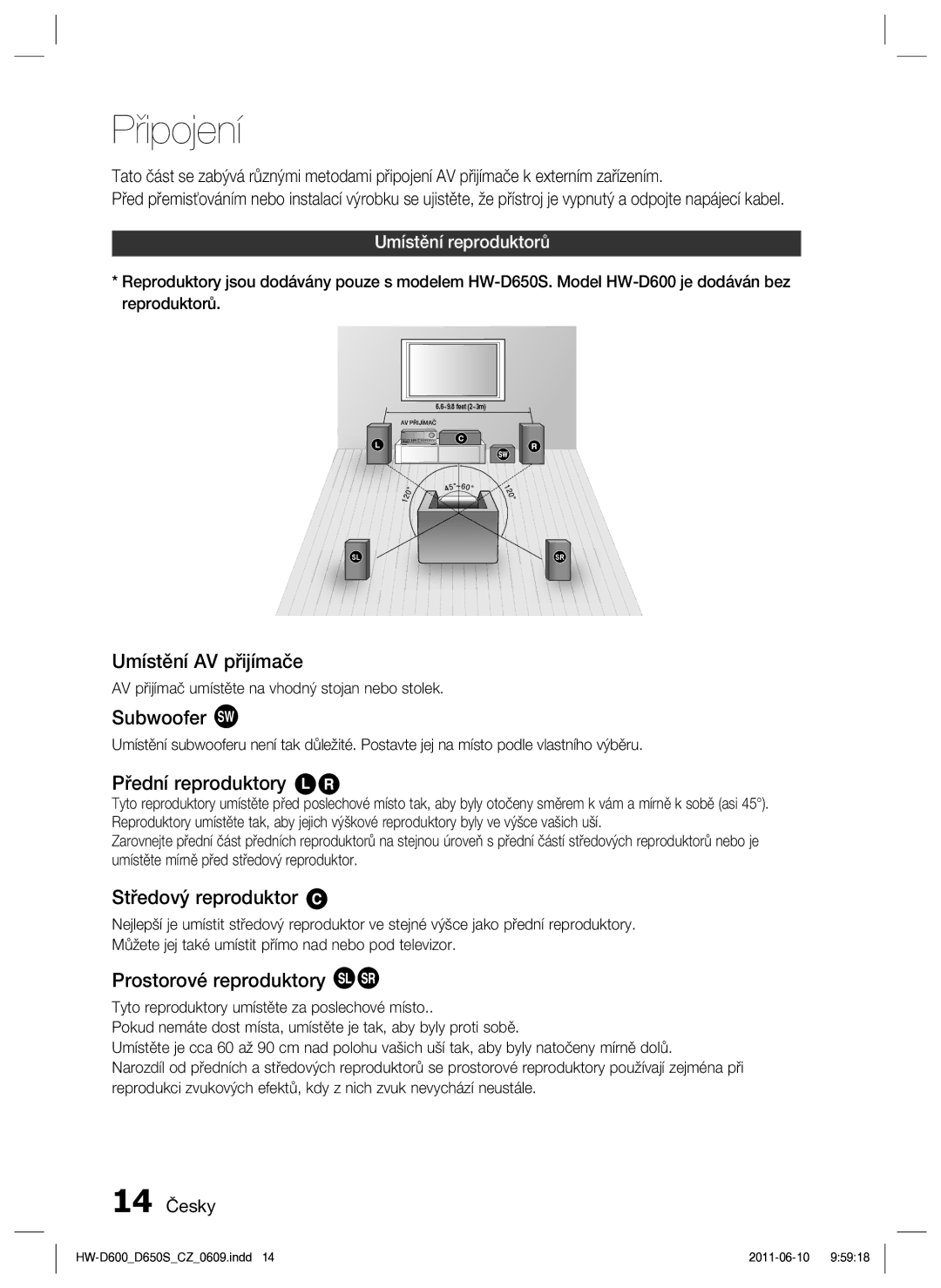 Samsung HW-D650S/EN manual Připojení 