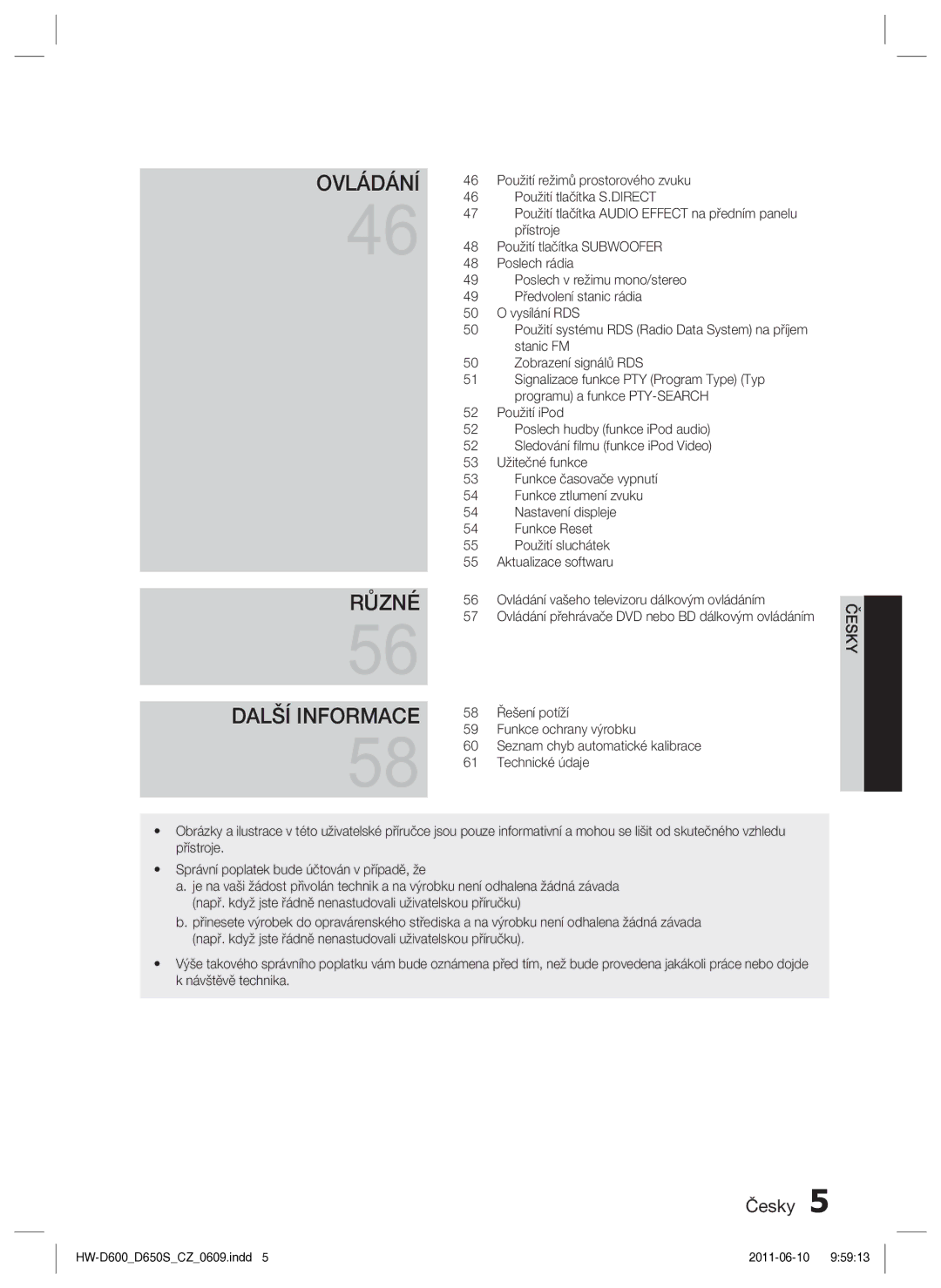 Samsung HW-D650S/EN manual Ovládání 