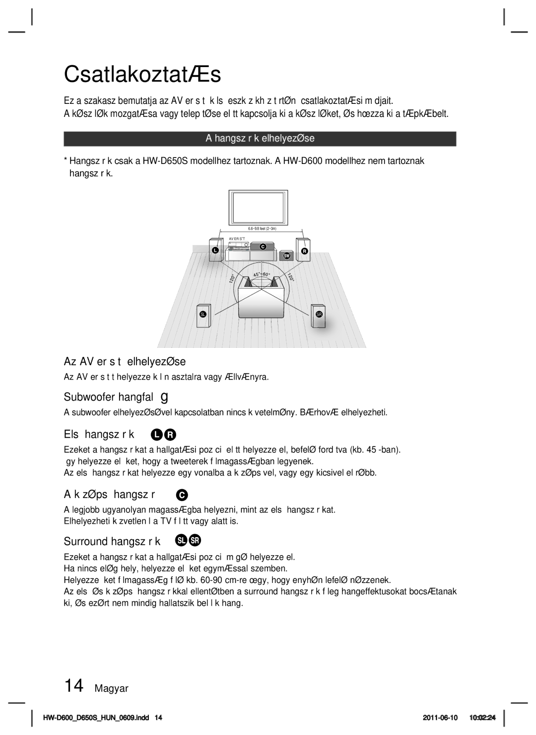 Samsung HW-D650S/EN manual Csatlakoztatás 