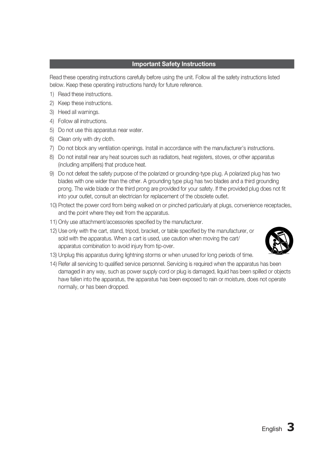 Samsung HW-D7000 user manual Important Safety Instructions 