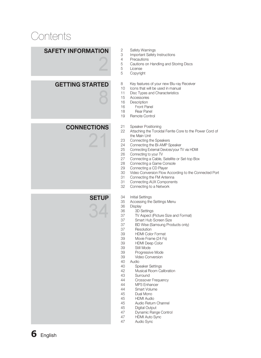 Samsung HW-D7000 user manual Contents 