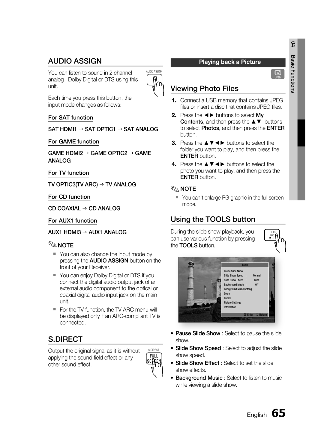 Samsung HW-D7000 user manual Viewing Photo Files, Using the Tools button, Playing back a Picture 