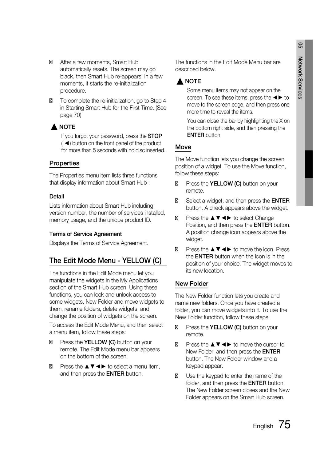 Samsung HW-D7000 user manual Edit Mode Menu Yellow C, Properties, Move, New Folder, Detail 