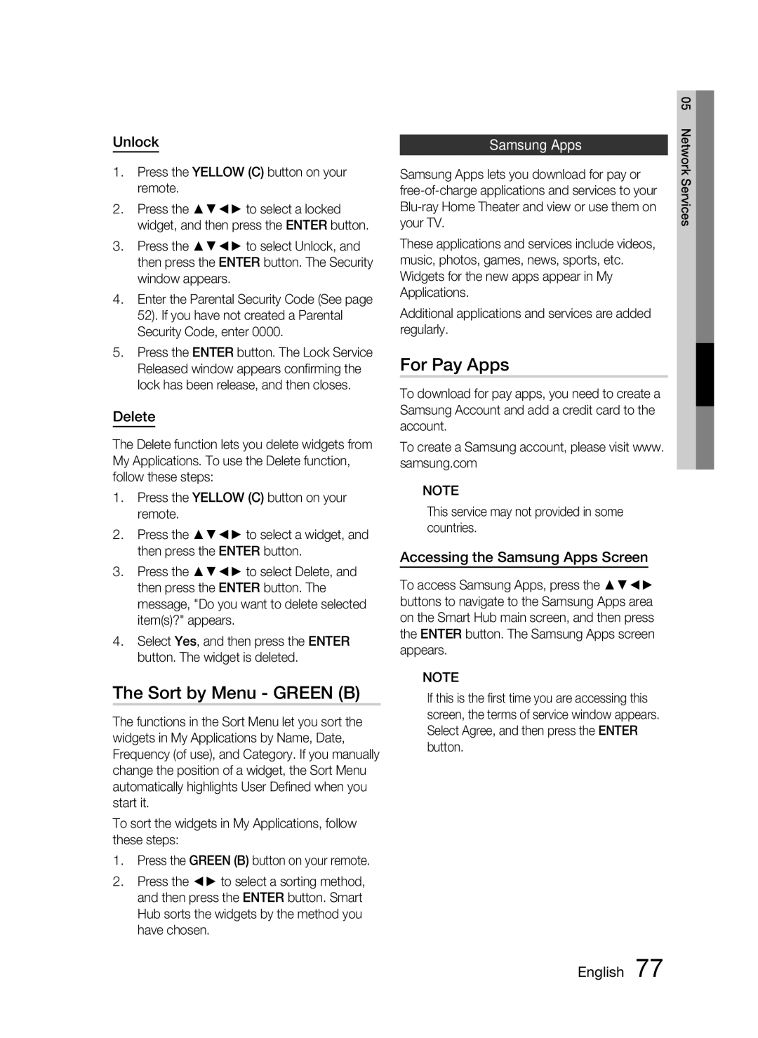 Samsung HW-D7000 user manual Sort by Menu Green B, For Pay Apps, Samsung Apps 