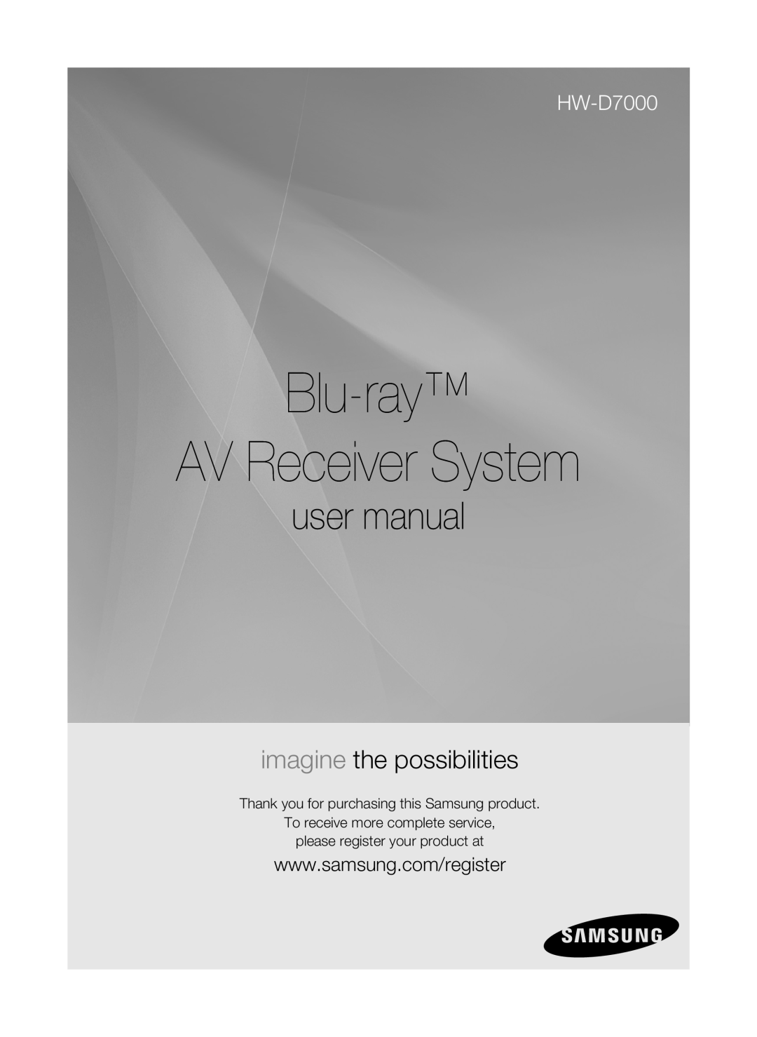 Samsung HW-D7000 user manual Blu-ray AV Receiver System, imagine the possibilities 