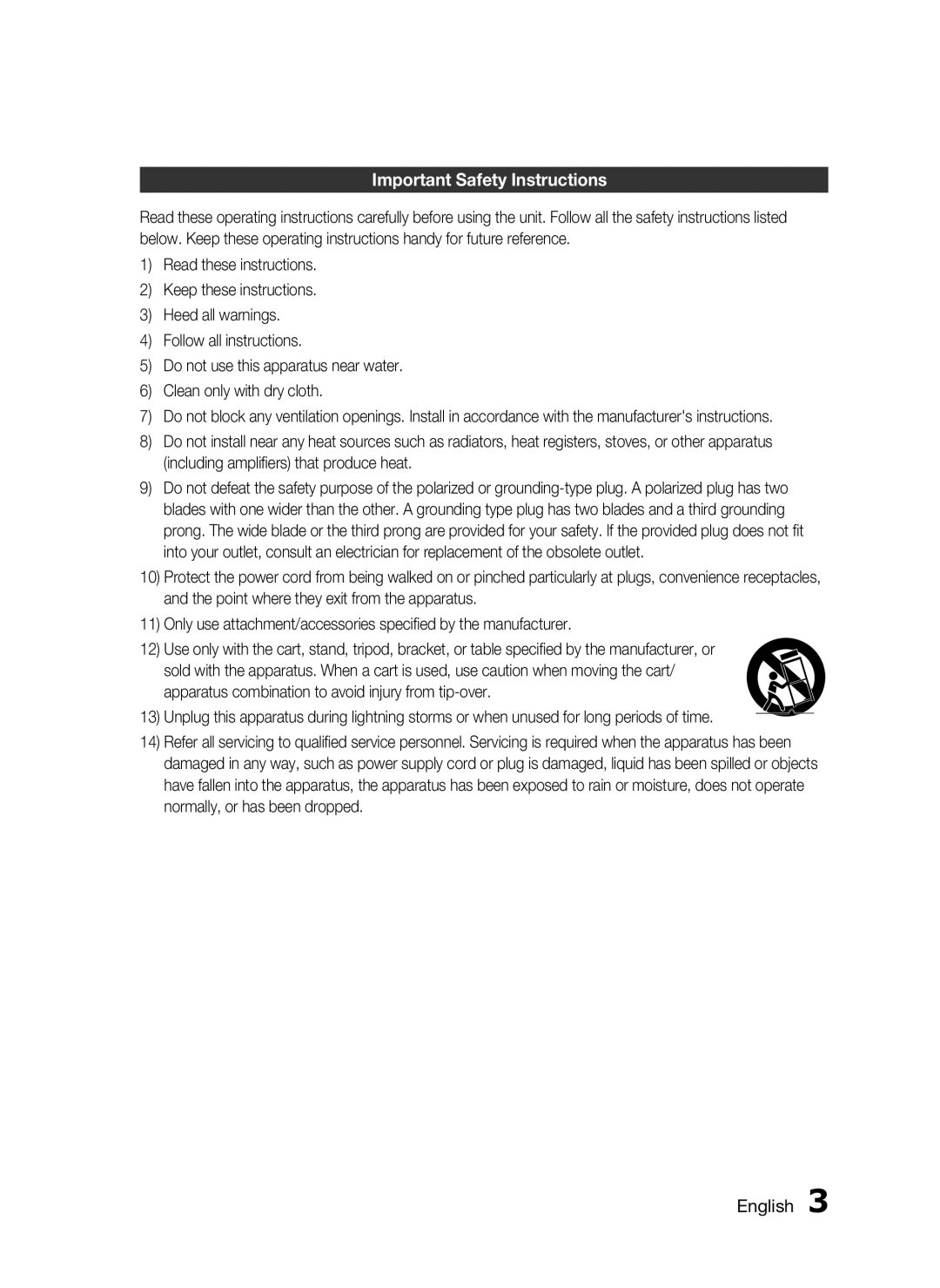 Samsung HW-D7000 user manual Important Safety Instructions, English 