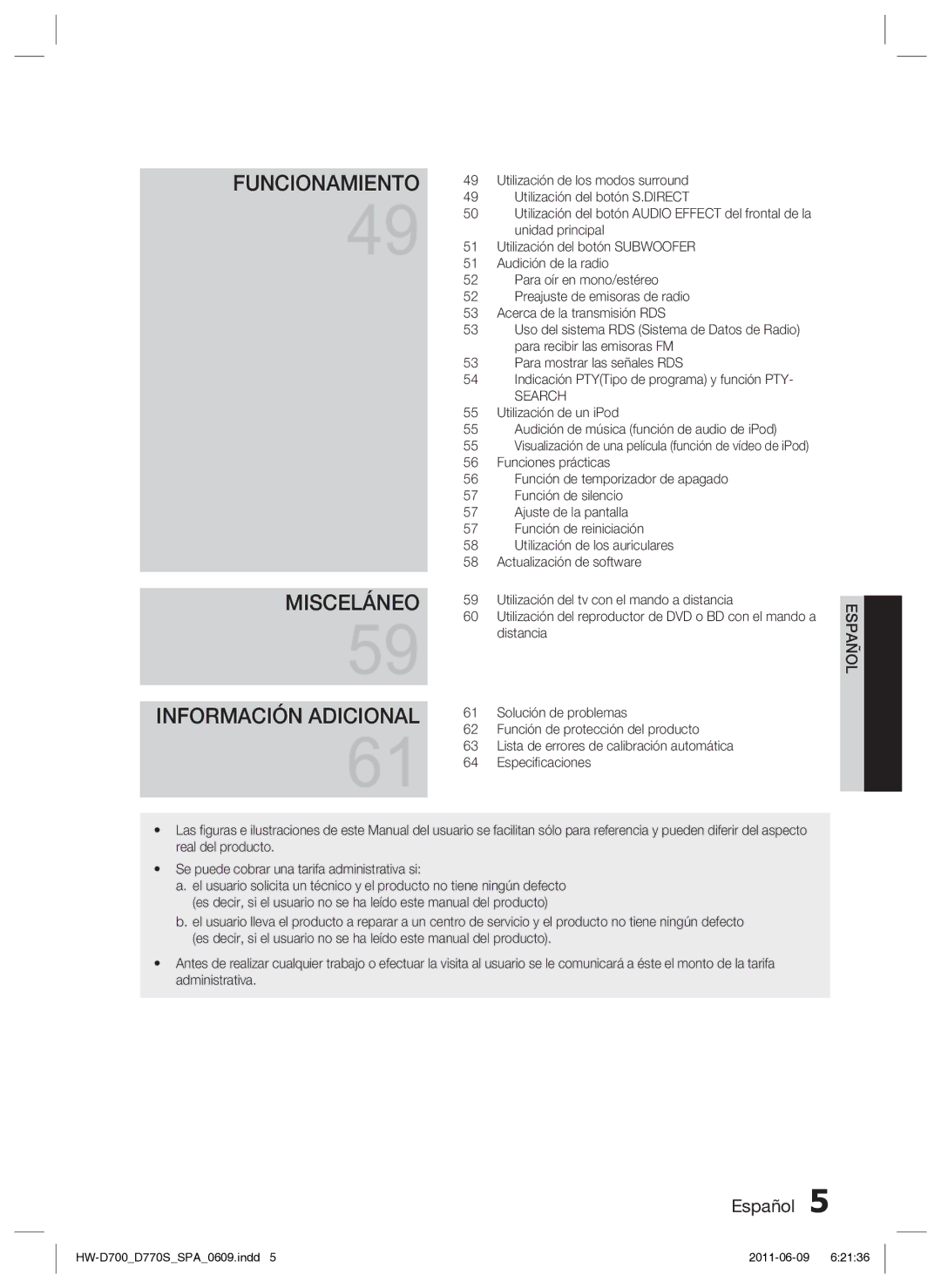 Samsung HW-D700/EN manual Funcionamiento 