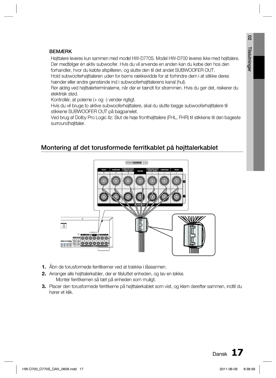 Samsung HW-D700/XE manual Dansk 