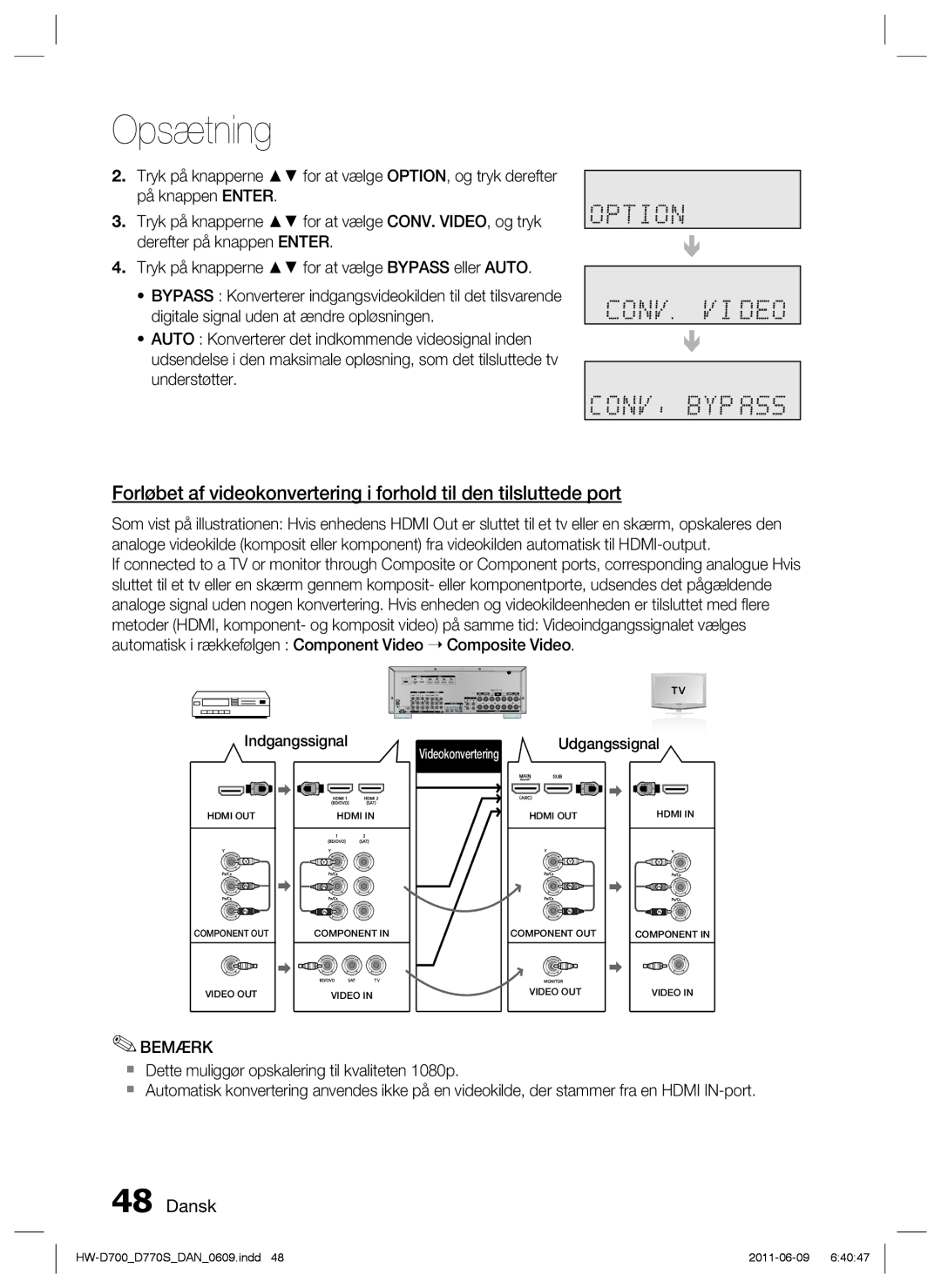 Samsung HW-D700/XE manual Videokonvertering 