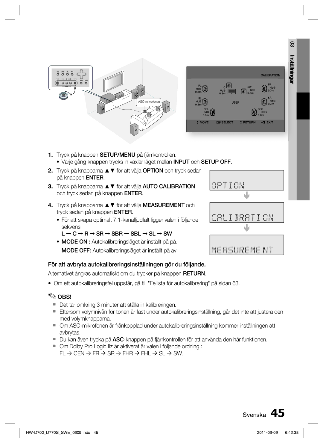 Samsung HW-D700/XE manual ASC-mikrofonen 