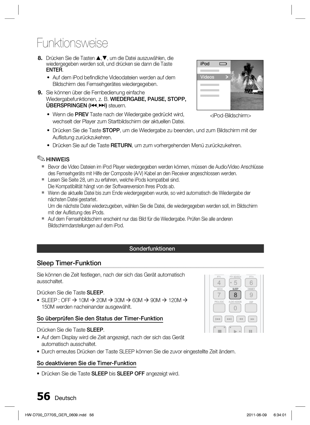 Samsung HW-D770S/EN manual Sleep Timer-Funktion, Sonderfunktionen, So überprüfen Sie den Status der Timer-Funktion, Deutsch 