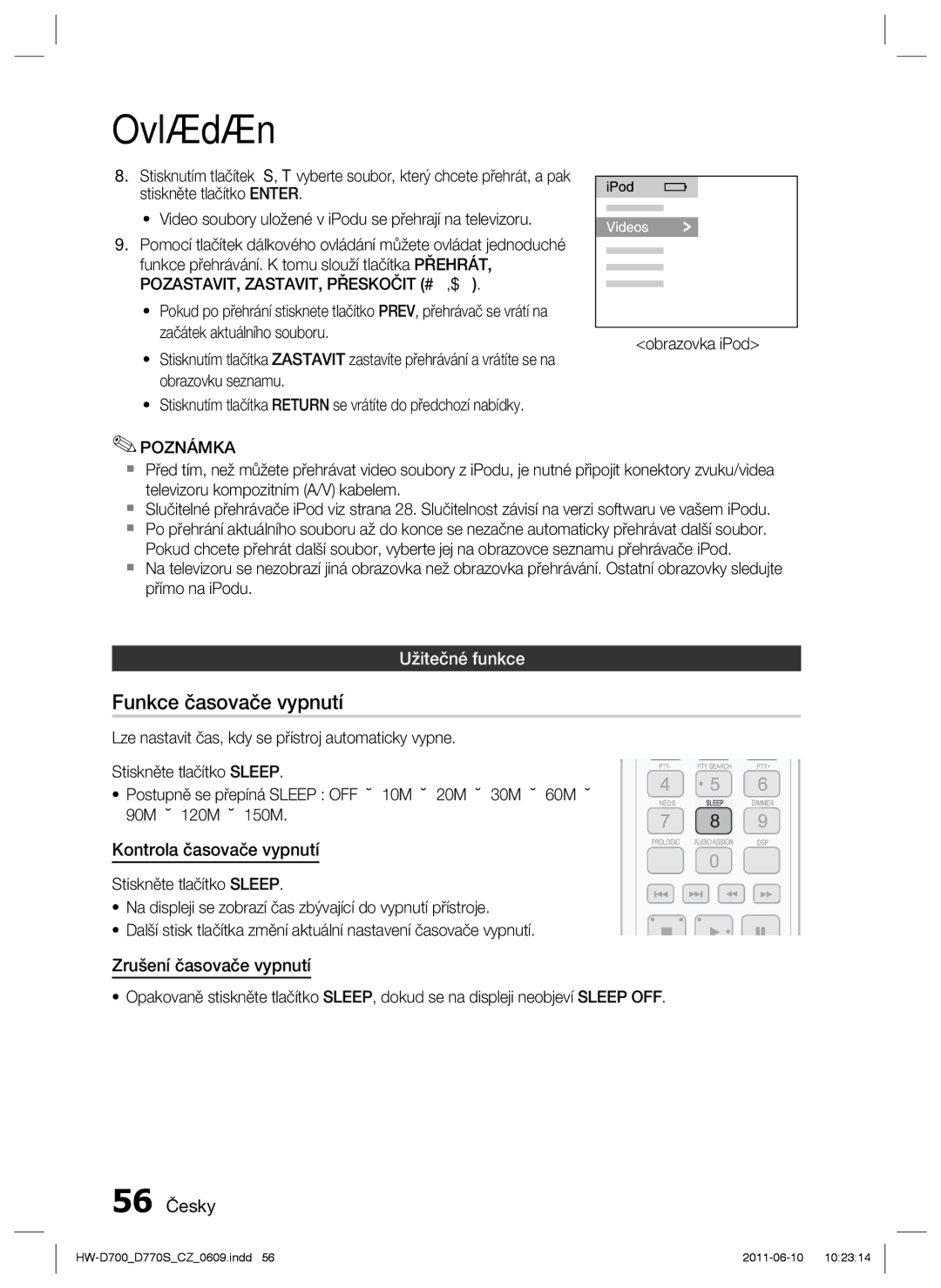 Samsung HW-D770S/EN manual Funkce časovače vypnutí, Užitečné funkce, Kontrola časovače vypnutí, Zrušení časovače vypnutí 