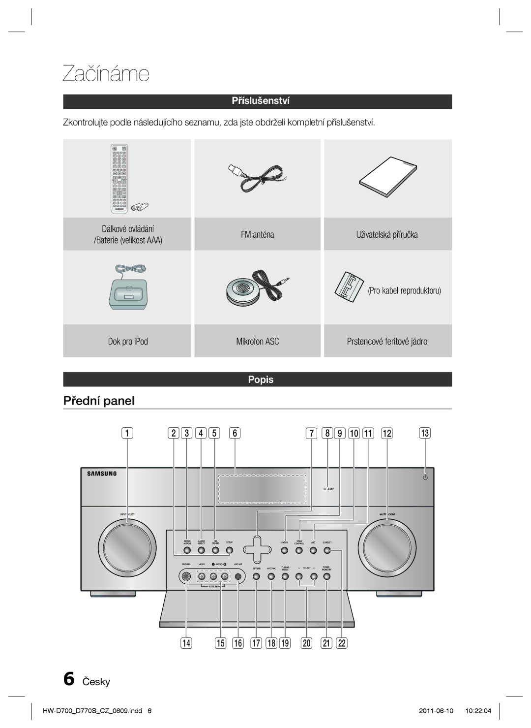 Samsung HW-D770S/EN manual Začínáme, Příslušenství 