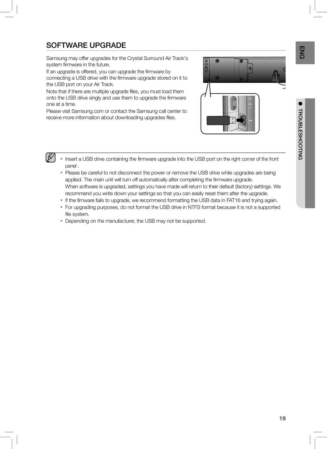 Samsung HW-E350 user manual Software Upgrade, Troubleshooting 