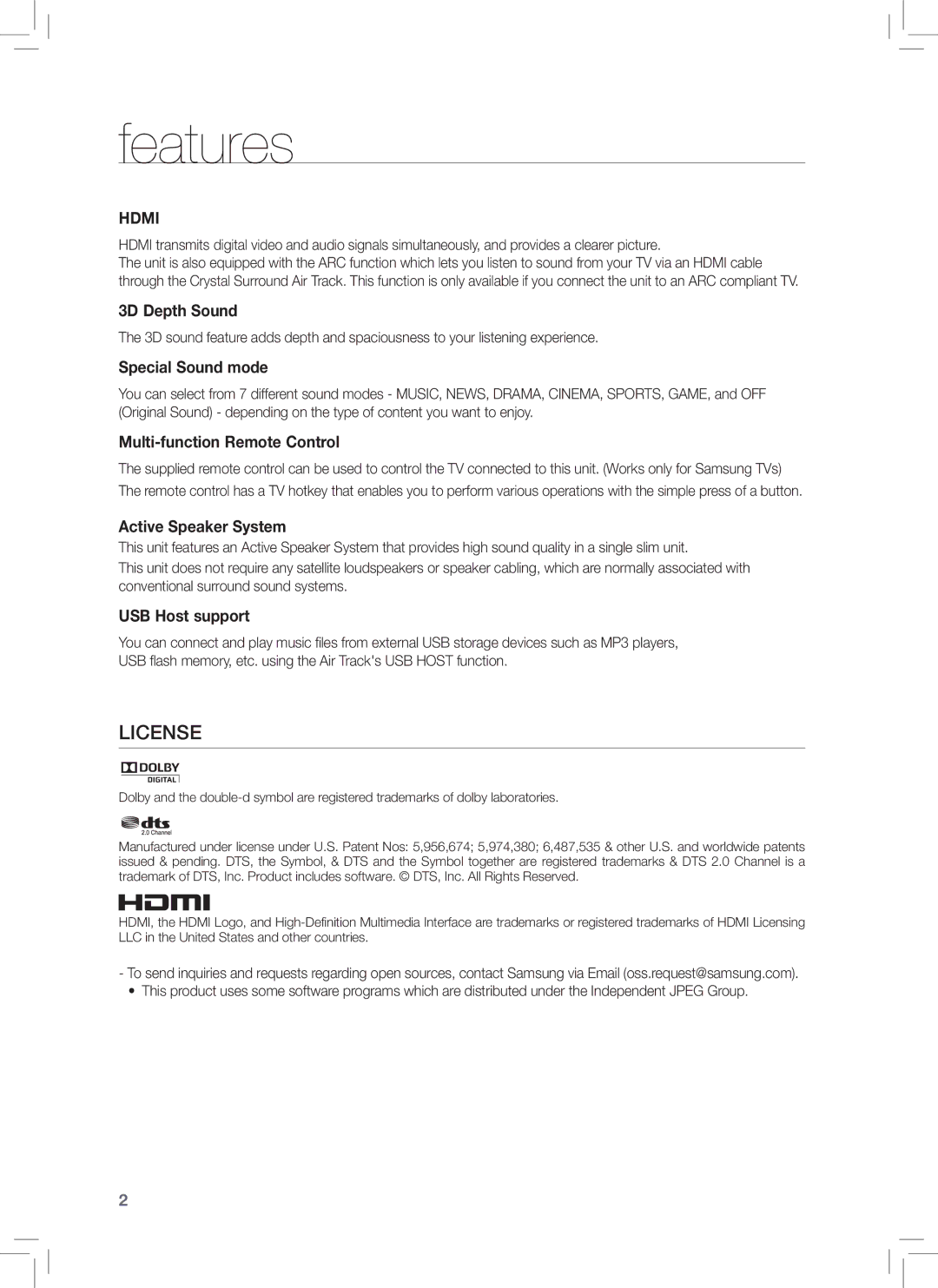 Samsung HW-E350 user manual Features, Hdmi 