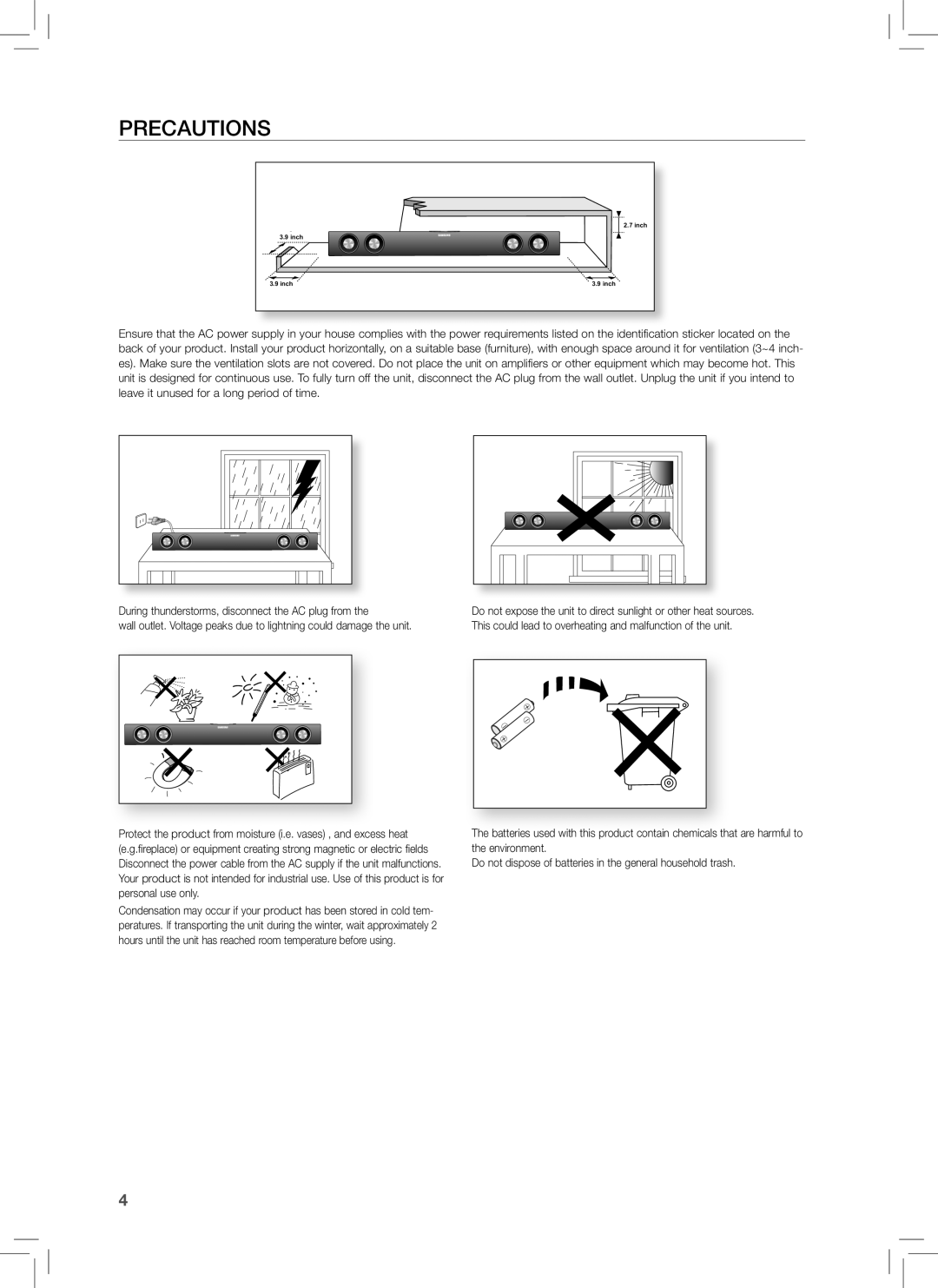 Samsung HW-E350 user manual Precautions 