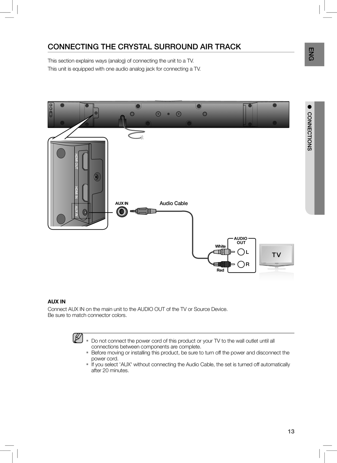 Samsung HW-E350 user manual Connecting The Crystal Surround Air Track, Aux In 