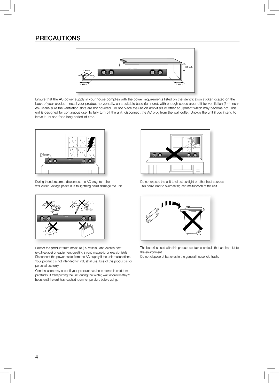 Samsung HW-E350 user manual Precautions, inch 