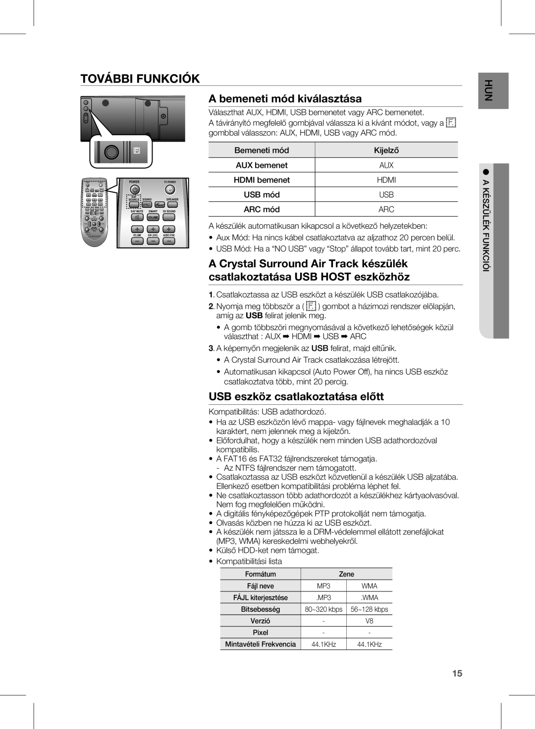 Samsung HW-E350/XE, HW-E350/EN manual Bemeneti mód kiválasztása, USB eszköz csatlakoztatása előtt 