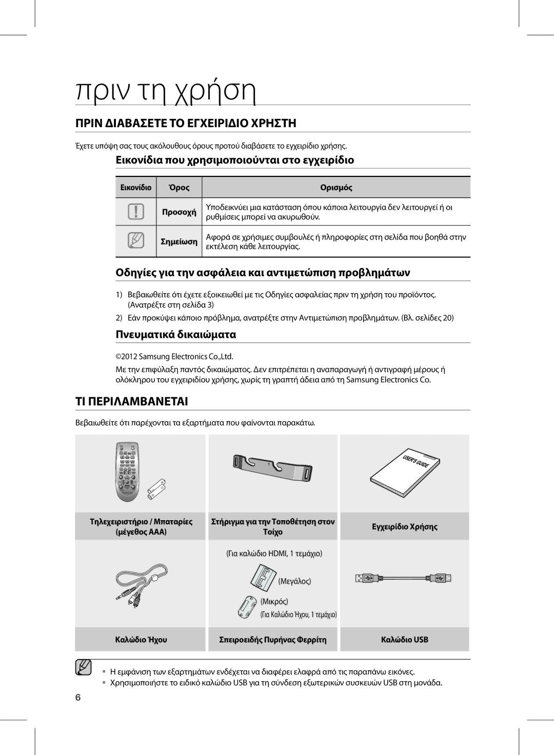 Samsung HW-E350/EN manual Πριν τη χρήση, ΠΡΙΝ ΔΙΑβΑΣΕΤΕ ΤΟ Εγχειριδιο ΧΡηΣΤη, ΤΙ πΕΡΙλΑΜβΑΝΕΤΑΙ 