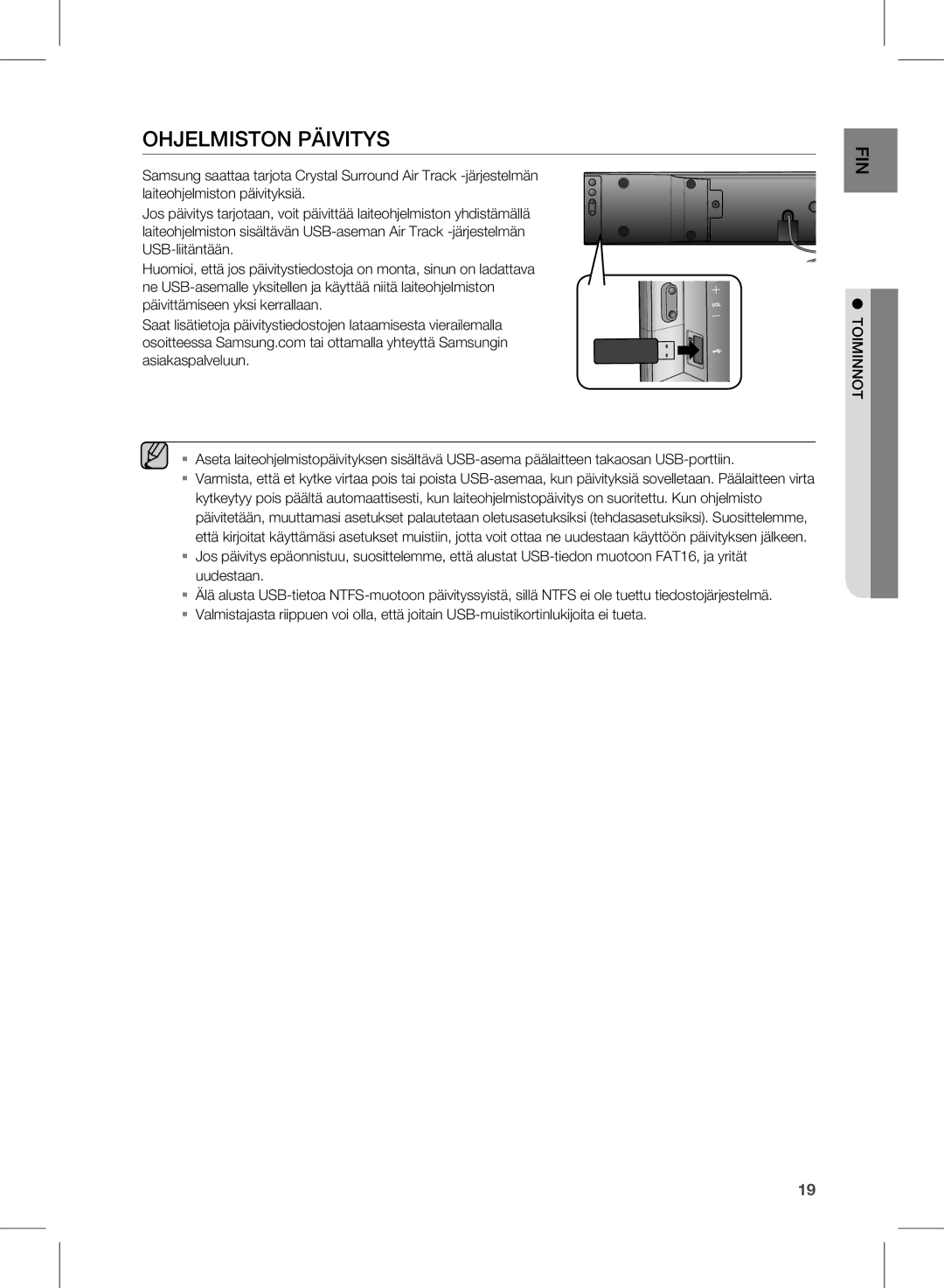 Samsung HW-E350/XE manual Ohjelmiston Päivitys 