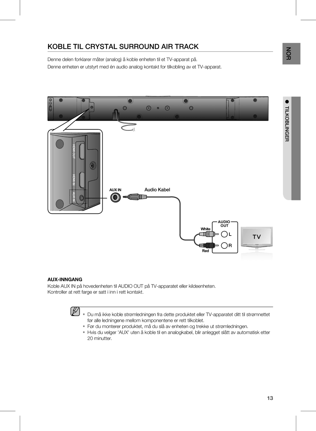 Samsung HW-E350/XE manual Lingerlkobti, Aux-Inngang 