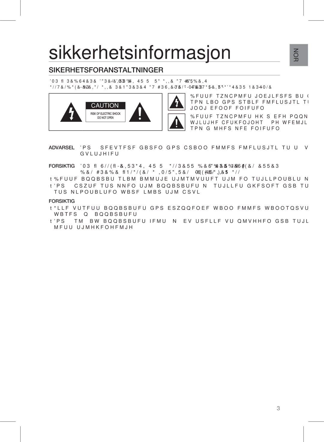 Samsung HW-E350/XE manual Sikkerhetsinformasjon, Sikerhetsforanstaltninger, Forsiktig 