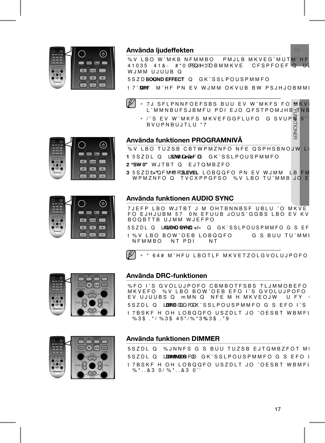 Samsung HW-E350/XE manual Använda ljudeffekten, Använda funktionen Programnivå, Använda funktionen Audio Sync 