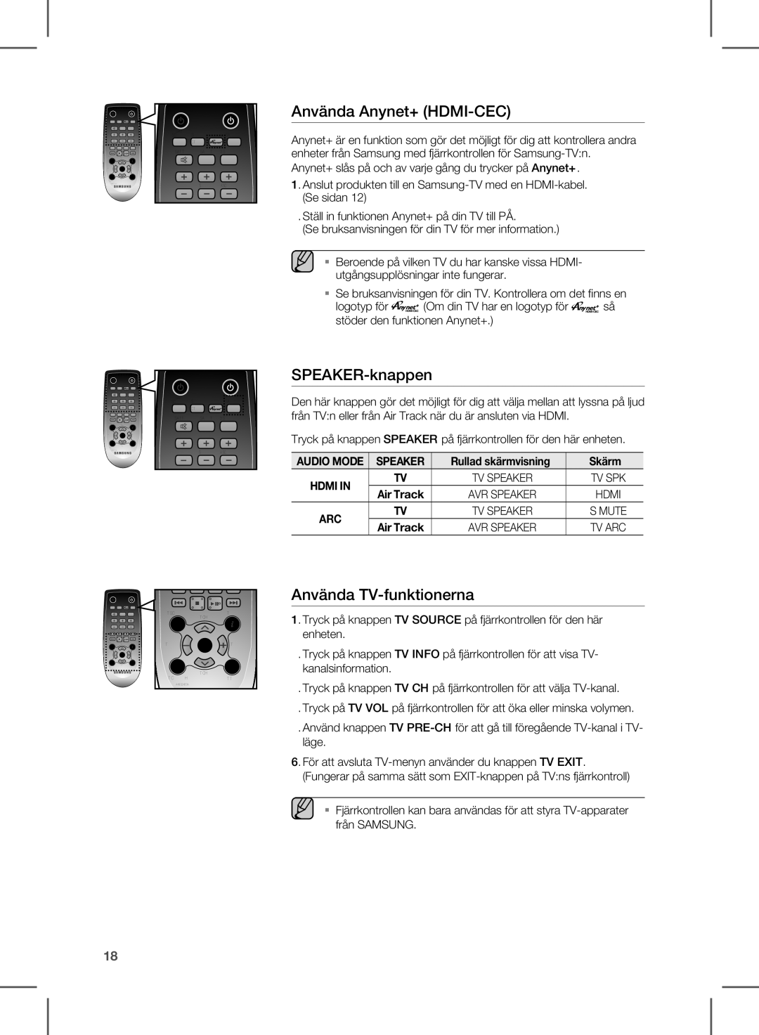Samsung HW-E350/XE manual Använda Anynet+ HDMI-CEC, SPEAKER-knappen, Använda TV-funktionerna, Speaker 