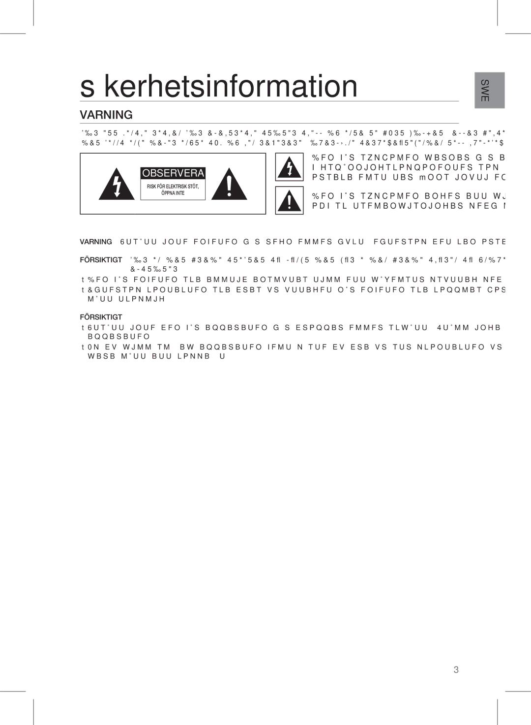 Samsung HW-E350/XE manual Säkerhetsinformation, Varning, Och skötselanvisningar medföljer 