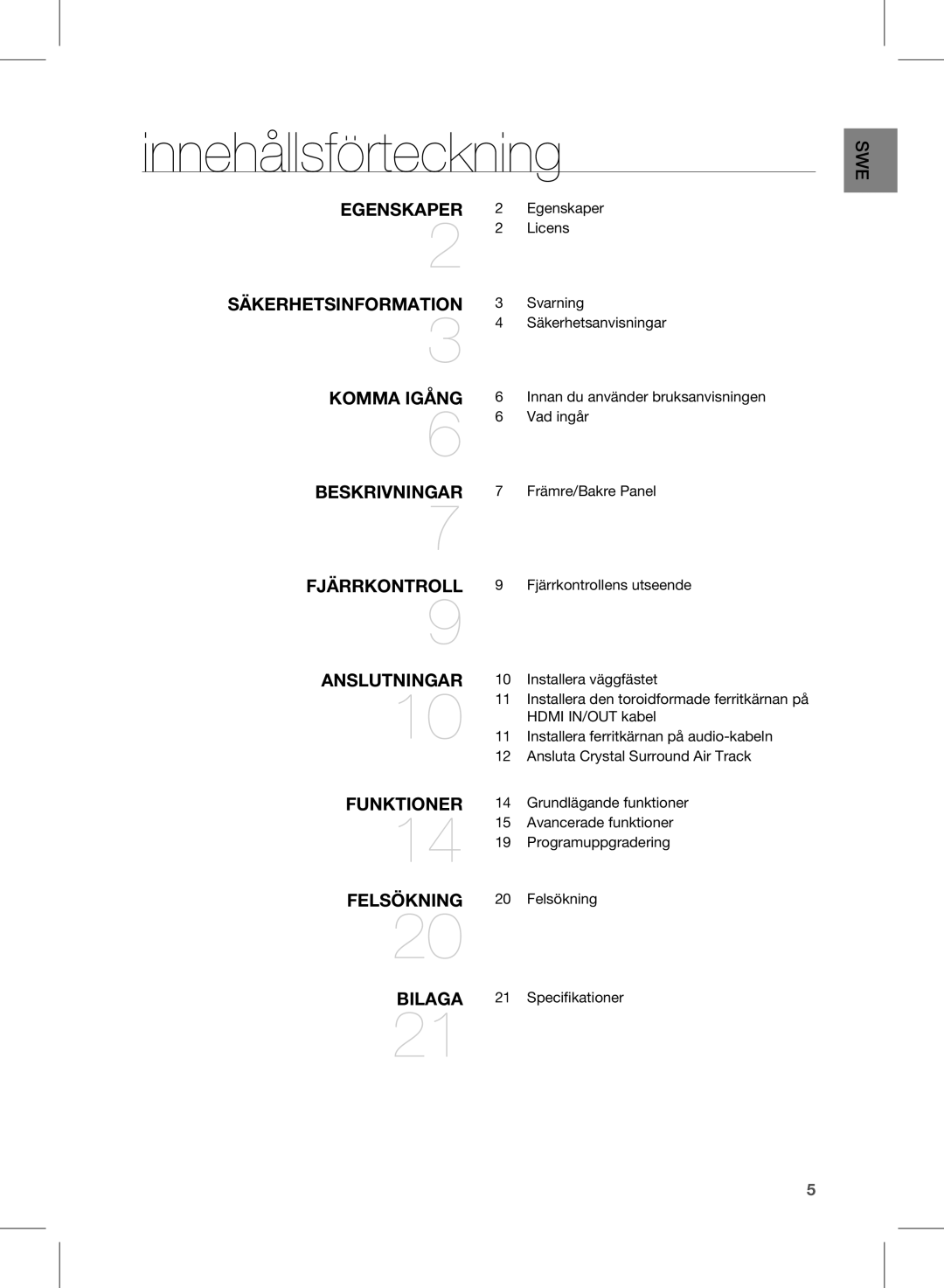 Samsung HW-E350/XE manual Innehållsförteckning 