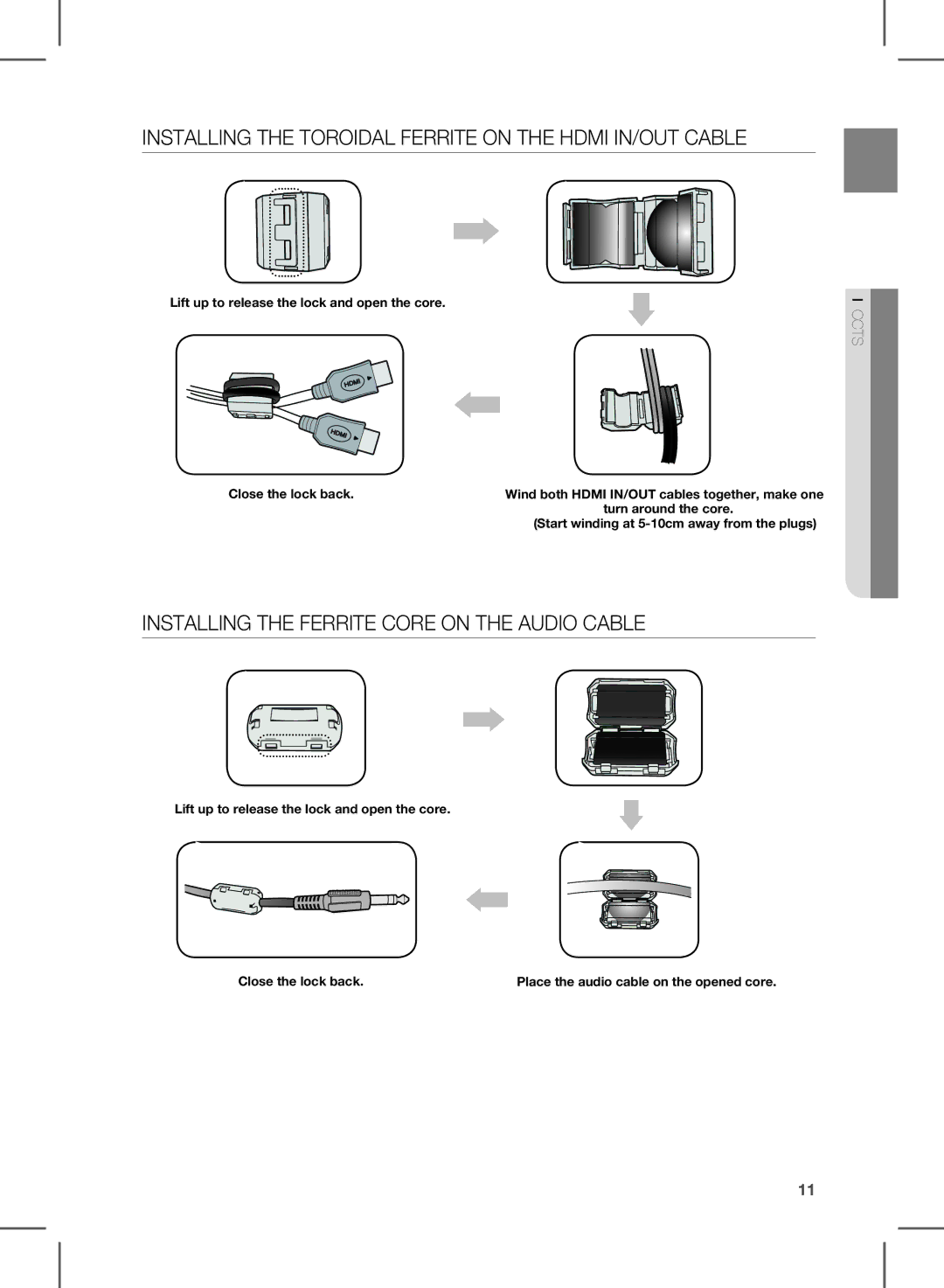 Samsung HW-E350/XE, HW-E350/XN, HW-E350/EN, HW-E350/ZF InstaLLing tHe tOrOiDaL ferrite On tHe HDMi in/OUt caBLe, ConnEctions 