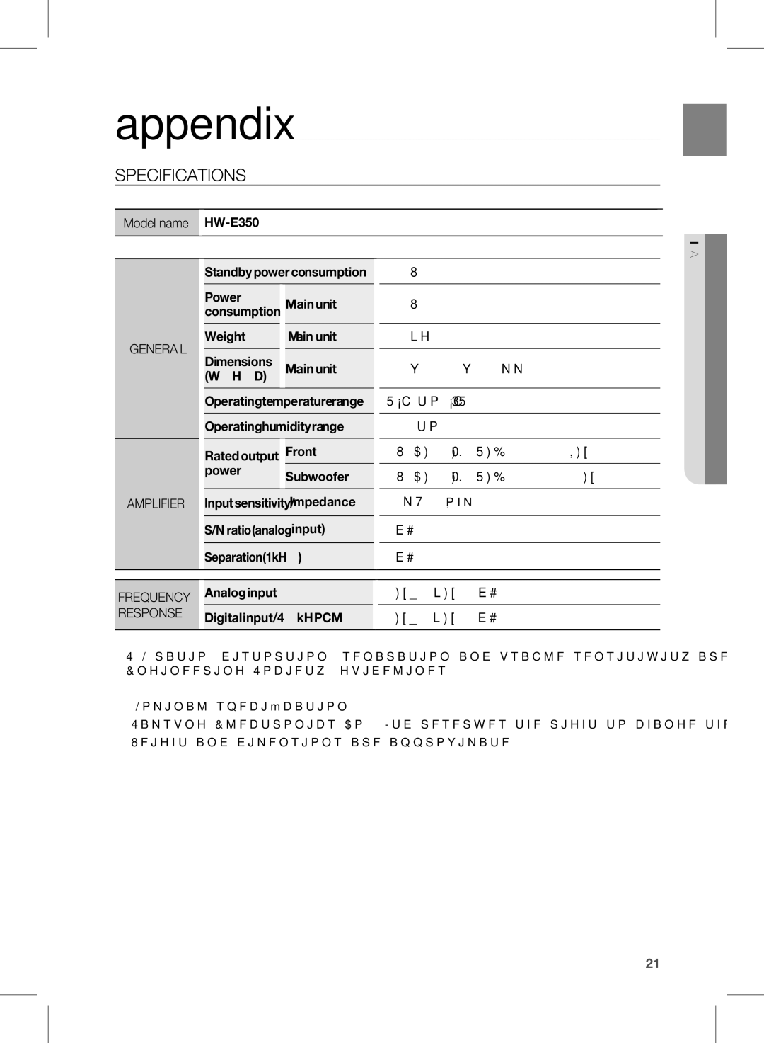 Samsung HW-E350/EN, HW-E350/XN, HW-E350/ZF, HW-E350/XE manual Appendix, Specifications, General, Amplifier, App ixdn 