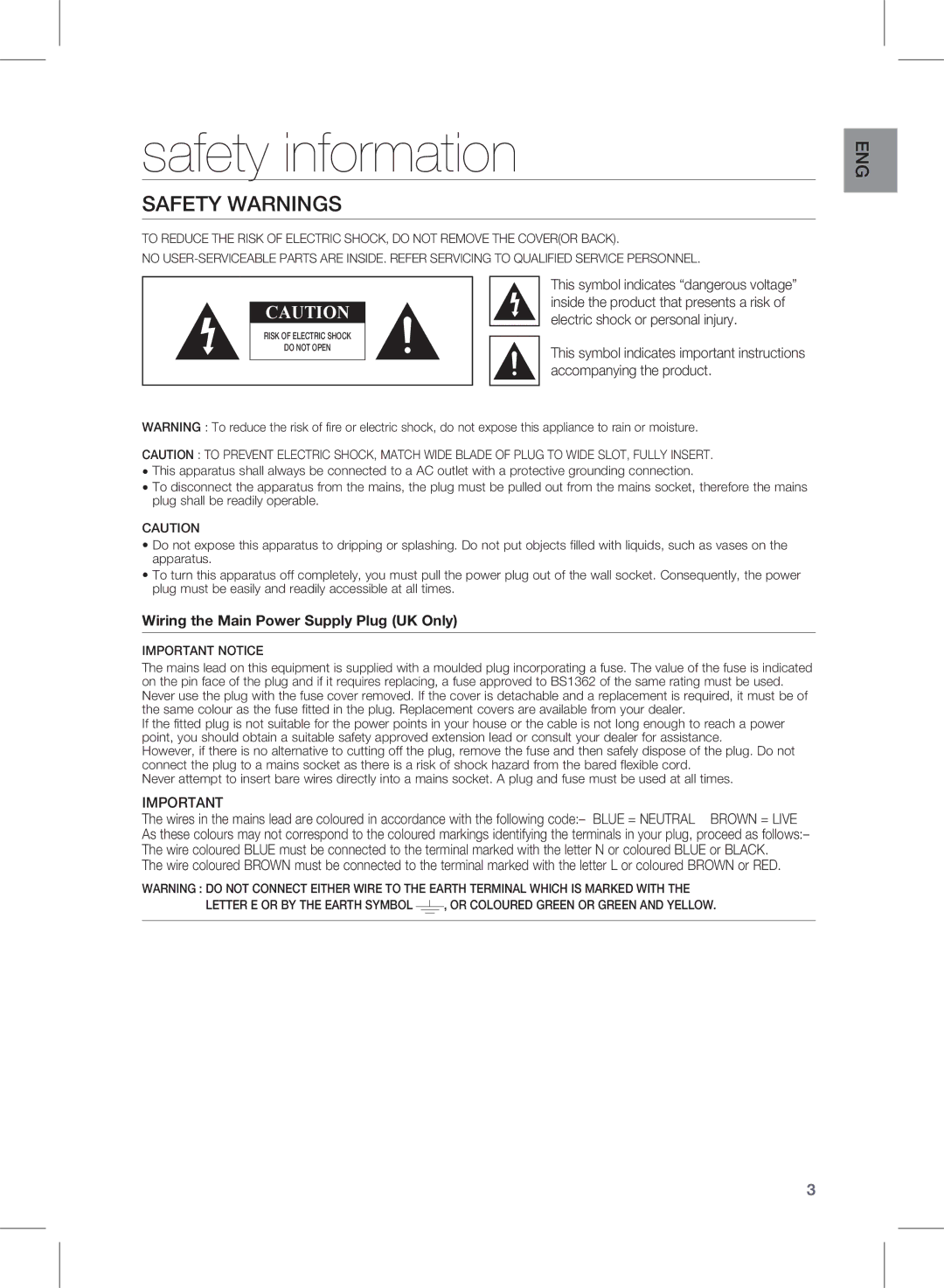 Samsung HW-E350/XE Safety information, Safety Warnings, This symbol indicates dangerous voltage, Accompanying the product 