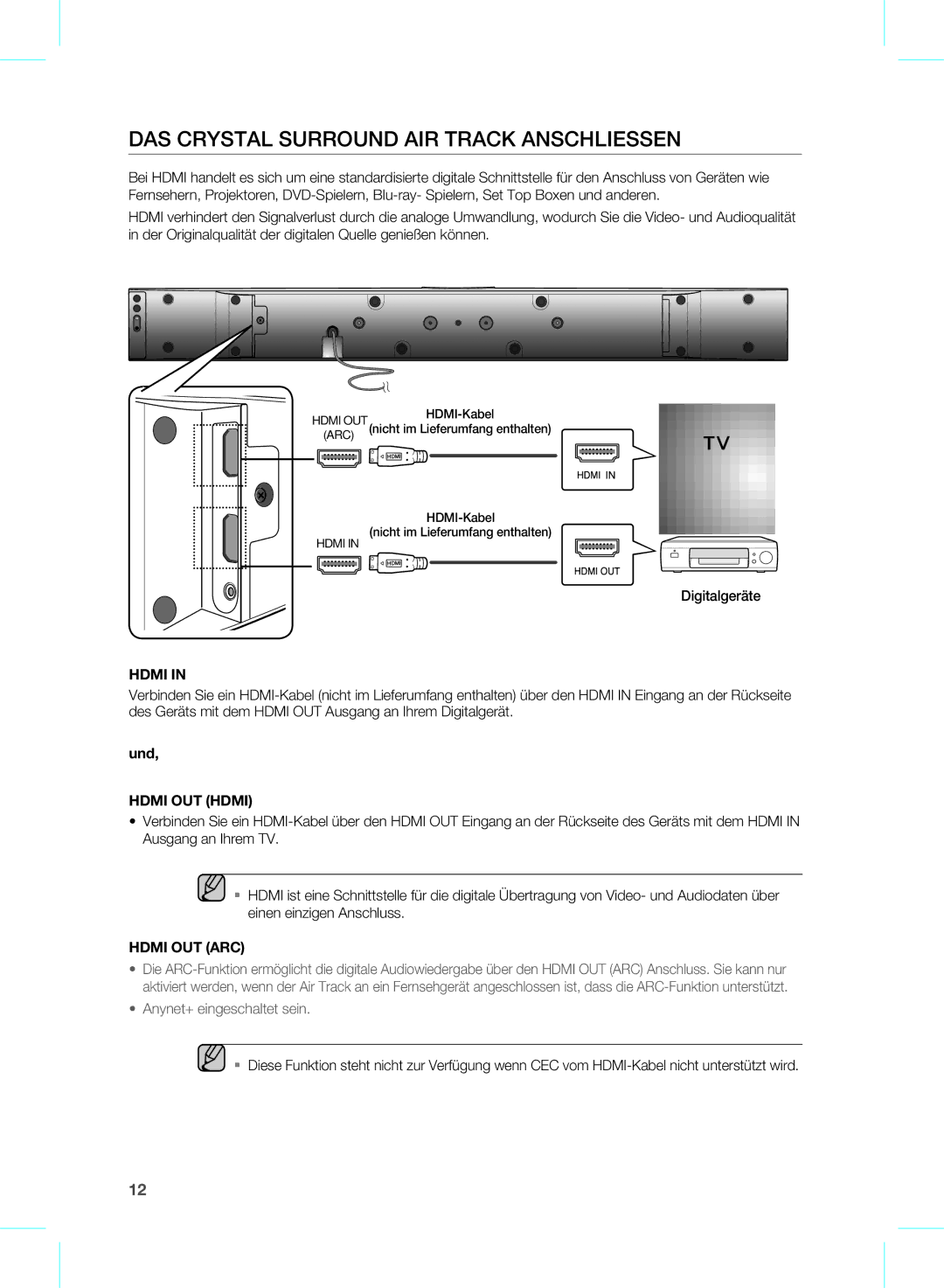 Samsung HW-E350/XN, HW-E350/EN, HW-E350/ZF manual DAS Crystal Surround AIR Track Anschliessen, Hdmi 