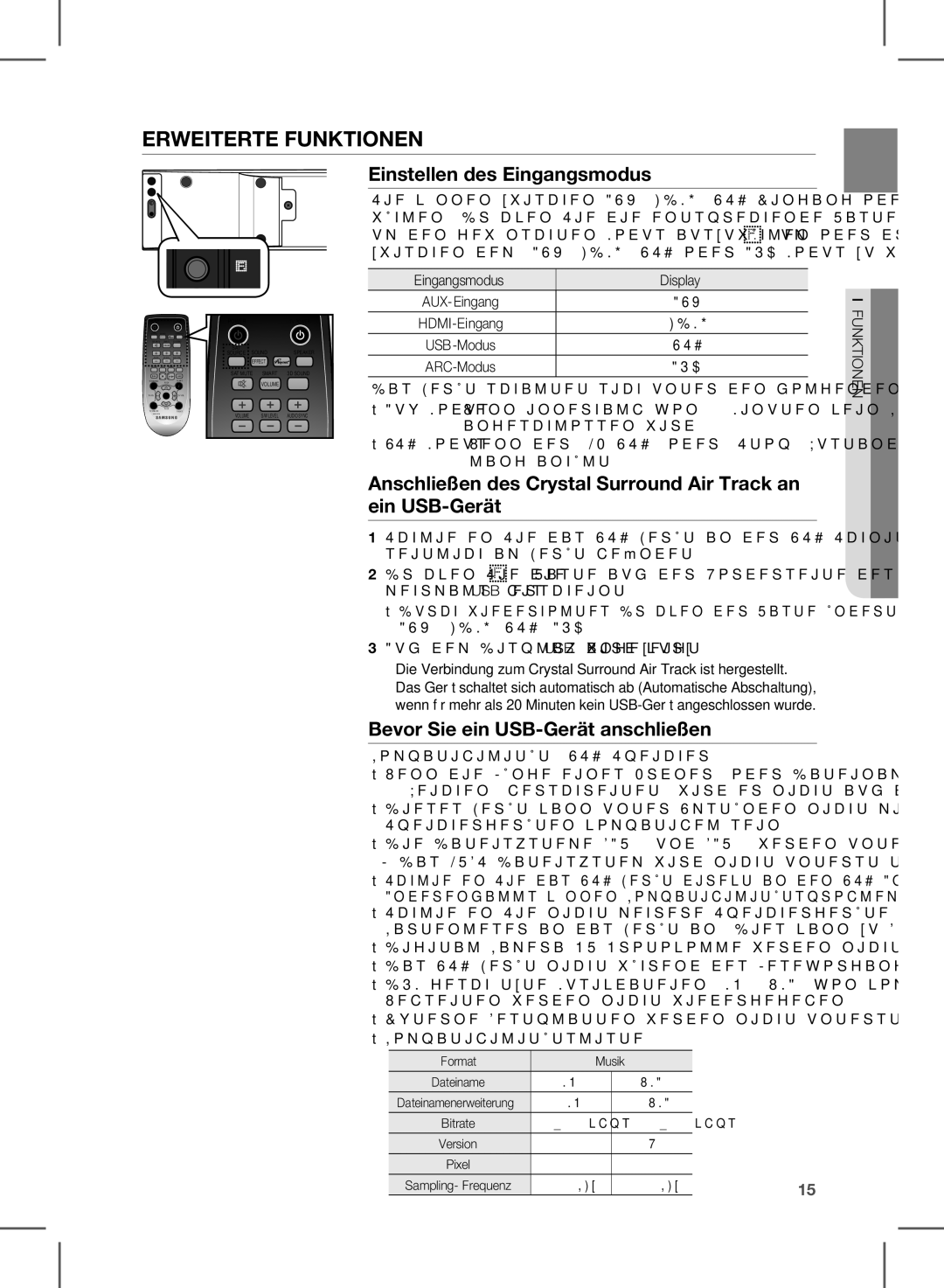 Samsung HW-E350/XN, HW-E350/EN Einstellen des Eingangsmodus, Anschließen des Crystal Surround Air Track an ein USB-Gerät 