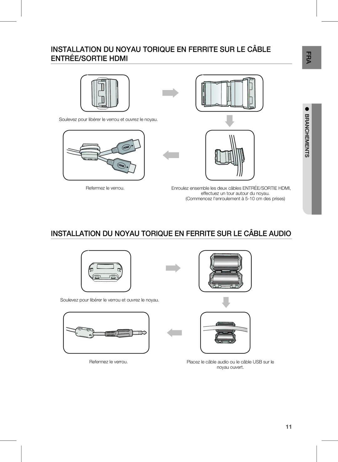 Samsung HW-E350/ZF manual InstAllAtiOn DU nOYAU tOriQUe en Ferrite sUr le cÂBle AUDiO 