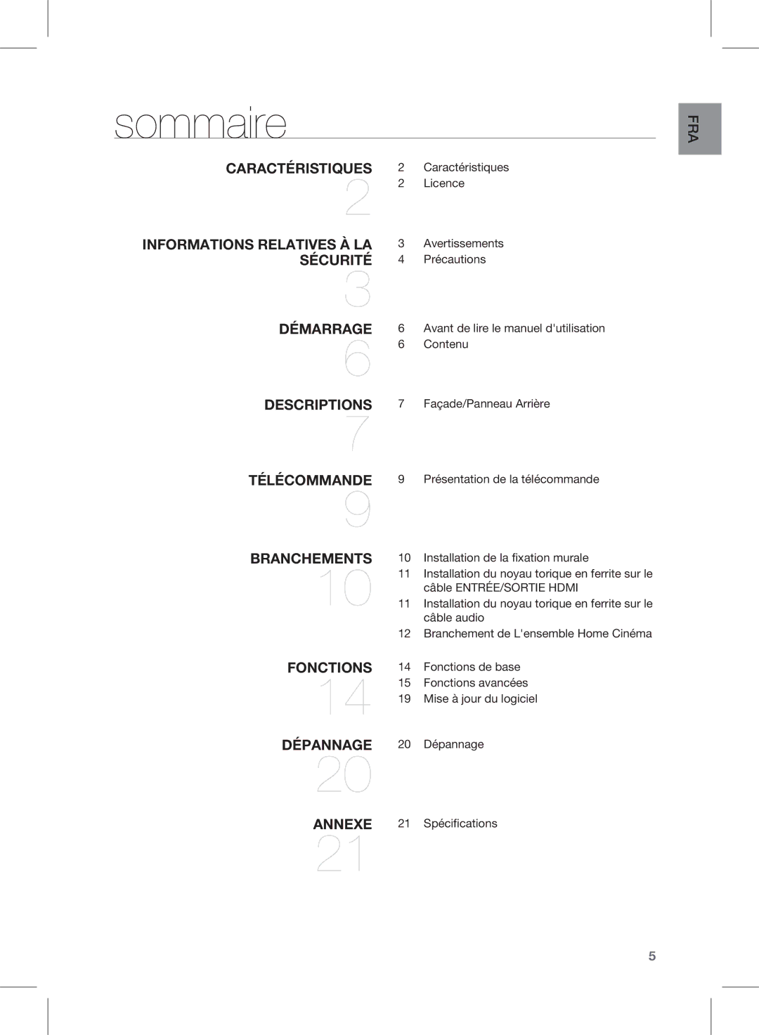 Samsung HW-E350/ZF manual Sommaire, Branchements Fonctions Dépannage 