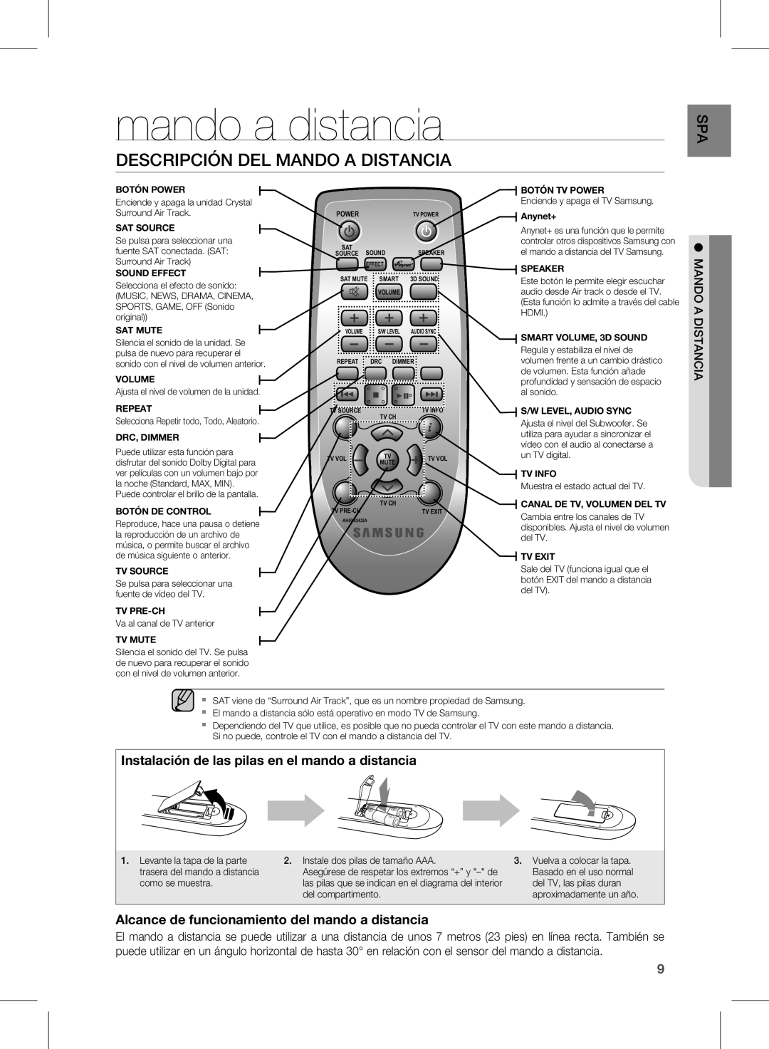 Samsung HW-E350/ZF manual Mando a distancia, Descripción DEL Mando a Distancia 