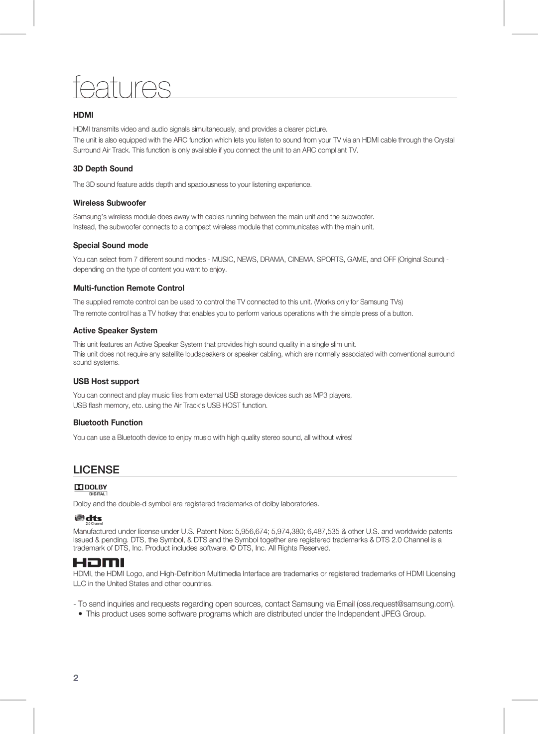 Samsung HW-E450 user manual Features, Hdmi 