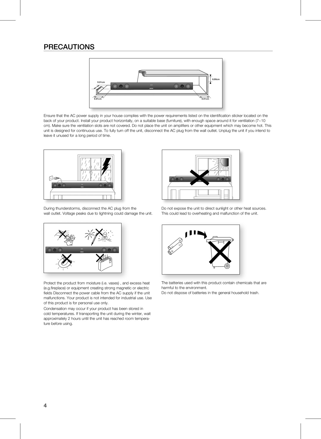 Samsung HW-E450 user manual PrecaUtiOns 